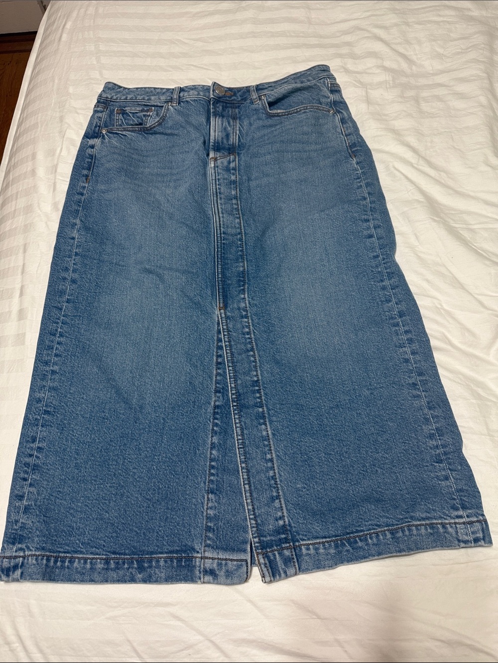 LOFT Blue Straight-Leg Denim Skirt